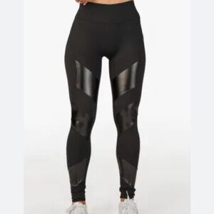 NWT Black Women's stretch Yoga Pants with Faux Leather Accents